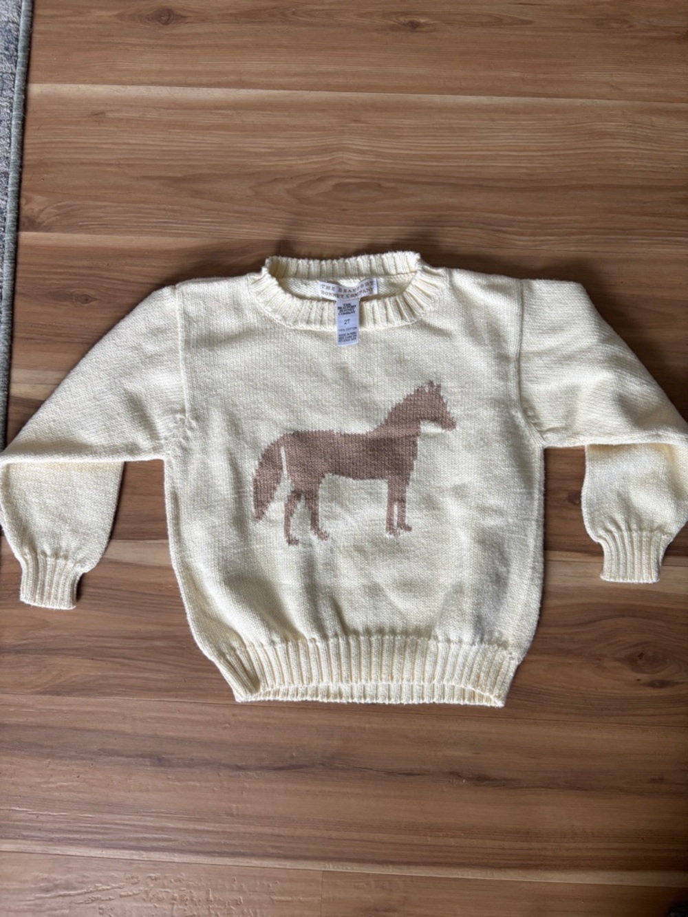 Cream Horse Intarsia Knit Sweater - Kids 3T